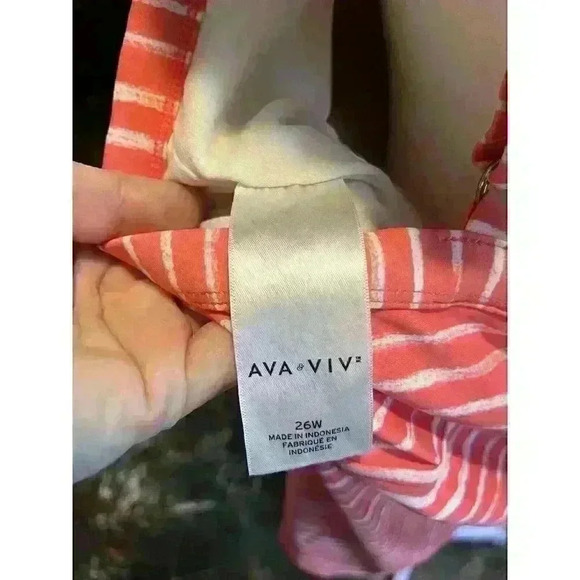 Ava & Viv Women's Plus Size 26W Swim Suit Top Pink & White Stripes - Picture 6 of 7